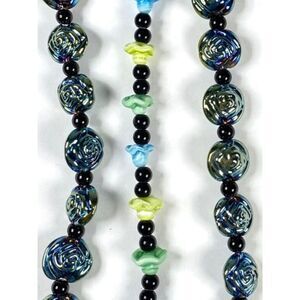 Bead Treasures Art Glass Beads Flower Jewelry Blue Green Iridescent Metallic Mix